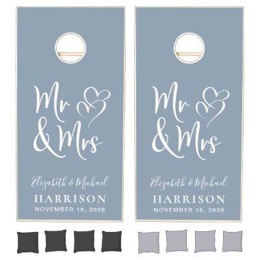 Modern Mr Mrs Wedding Dusty Blue Cornhole Set