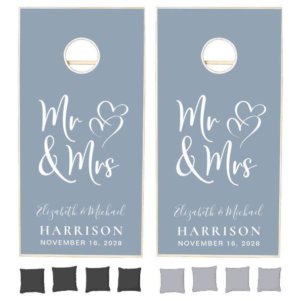 Modern Mr Mrs Wedding Dusty Blue Cornhole Set