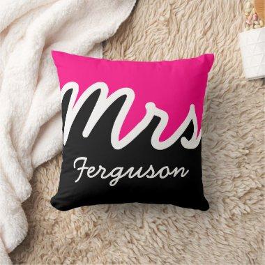 Modern Mrs Color Block Bright Pink White Black Throw Pillow