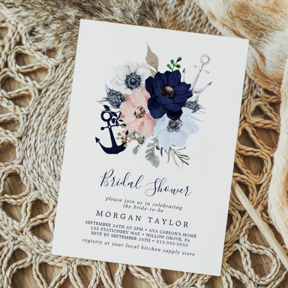 Modern Nautical | Floral Anchor Bridal Shower Invitations