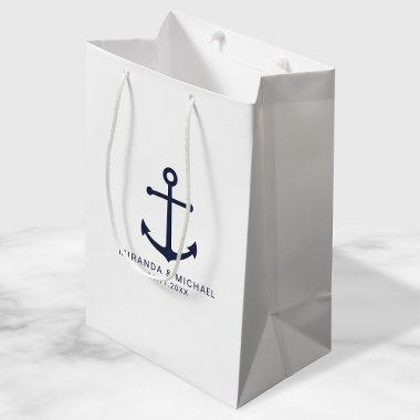 Modern Nautical Navy Blue Anchor Wedding Favor Medium Gift Bag