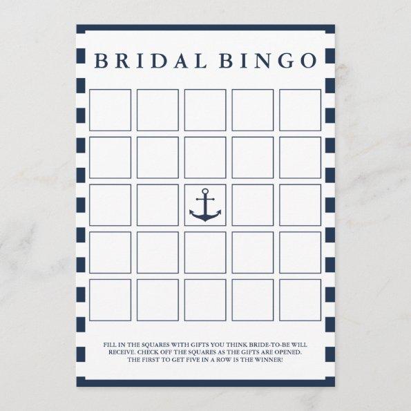 Modern Nautical Navy Bridal Shower Bingo Game