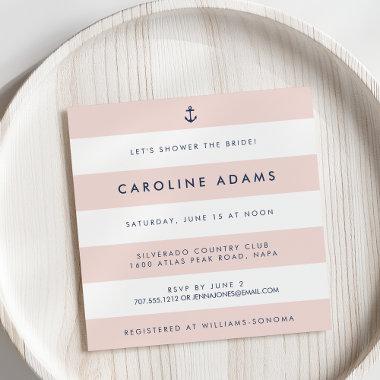 Modern Nautical Stripe Blush & Navy Bridal Shower Invitations