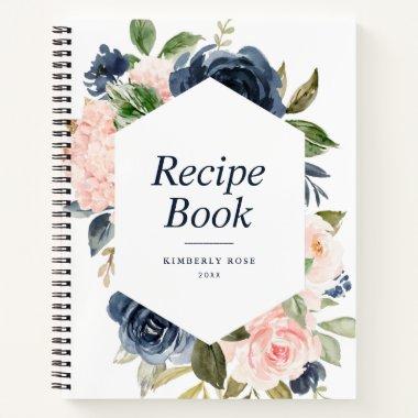 Modern navy and blush floral frame Recipe Book