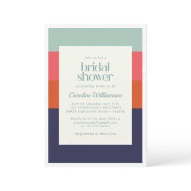 Modern Navy Blue and Red Stripes Bridal Shower Invitations