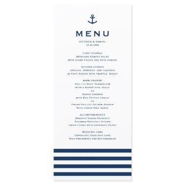 Modern Navy Blue and White Anchor Nautical Wedding Menu