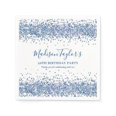 Modern Navy Blue Glitter Sparkle Confetti Birthday Napkins