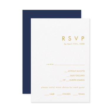 Modern Navy Blue | Gold Menu Choice RSVP Card