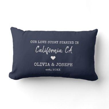 Modern Navy Custom Our Love Story Valentine's Day Lumbar Pillow