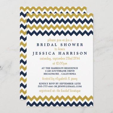 Modern Navy & Gold Chevron Bridal Shower Invitations