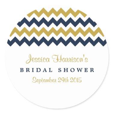 Modern Navy & Gold Chevron Bridal Shower Stickers