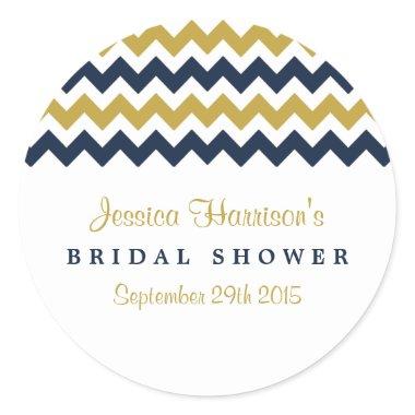 Modern Navy & Gold Chevron Bridal Shower Stickers