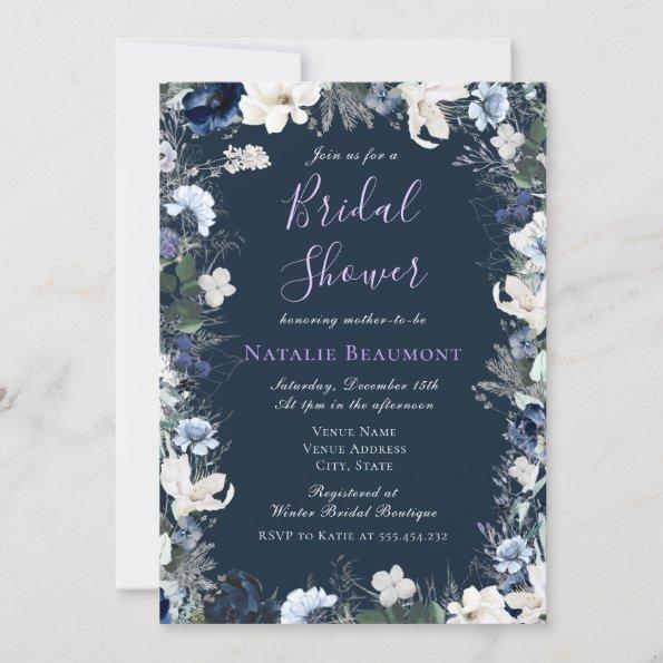 Modern Navy & Ivory Floral Bridal Shower Invitatio Invitations