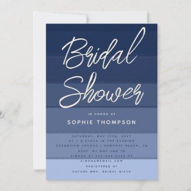 Modern Navy Waves Calligraphy Beach Bridal Shower Invitations