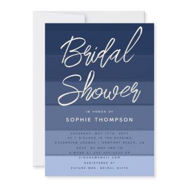 Modern Navy Waves Calligraphy Beach Bridal Shower Invitations