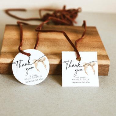 Modern neutral bow beige Thank You Bridal Shower Favor Tags