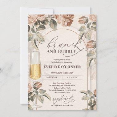 Modern neutral colors boho arch brunch and bubbly Invitations