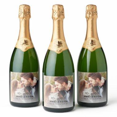 Modern Newlywed Photo Wedding Sparkling Wine Label