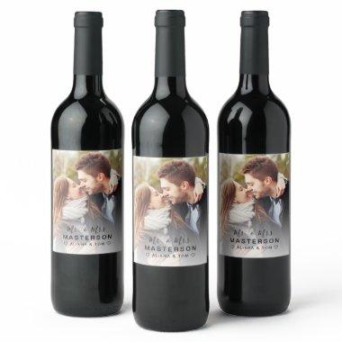 Modern Newlywed Wedding Photo Wine Label