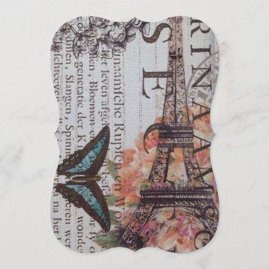 modern newspaper print french Paris Eiffel Tower Invitations