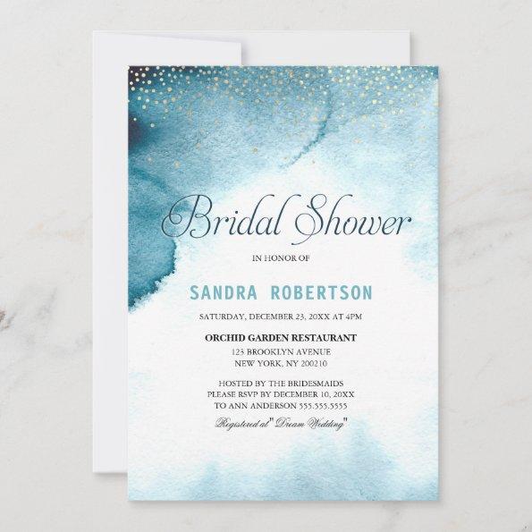 Modern ocean blue ombre watercolor Bridal Shower Invitations