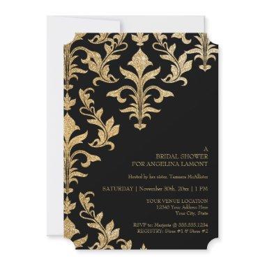 Modern Offset Damask Wedding Invitations Faux Gold