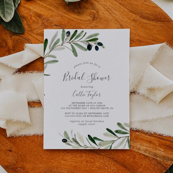 Modern Olive Branch Bridal Shower Invitations