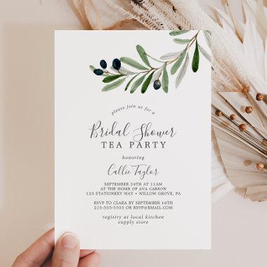 Modern Olive Branch Bridal Shower Tea Party Invitations
