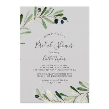 Modern Olive Branch | Gray Bridal Shower Invitations