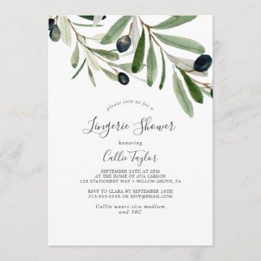 Modern Olive Branch Lingerie Shower Invitations
