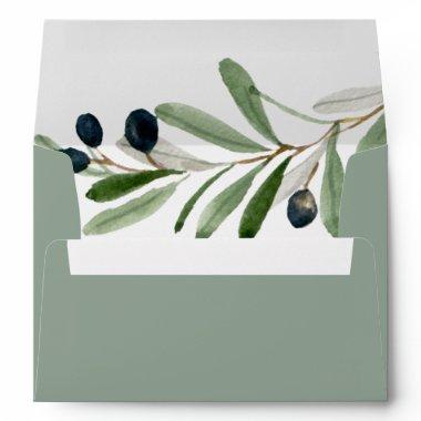 Modern Olive Branch Sage Green Wedding Invitations Envelope