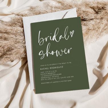 Modern Olive Green Calligraphy Bridal Shower Invitations