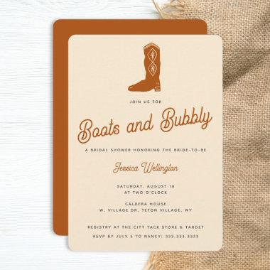 Modern Orange Cowgirl Boots Bubbly Bridal Shower Invitations