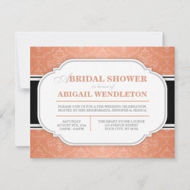 Modern Orange Damask Bridal Shower Invitations