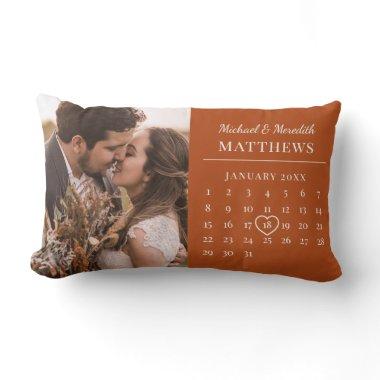 Modern Orange Fall Wedding Anniversary Calendar Lumbar Pillow