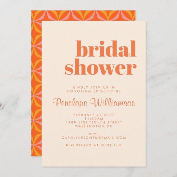 Modern Orange Retro Bold Typography Bridal Shower Invitations