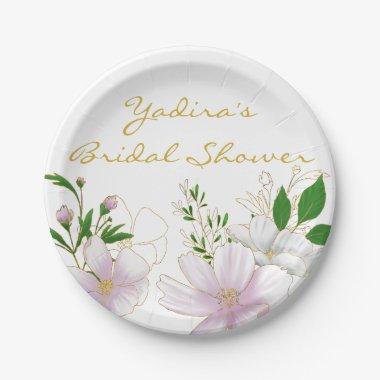 Modern Outlined Soft Pink Bridal Shower Paper Plates