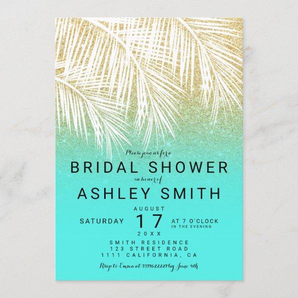 Modern palm tree gold aqua Bridal shower Invitations