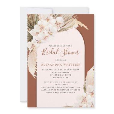 Modern Pampas Floral Terracotta Bridal Shower Invitations