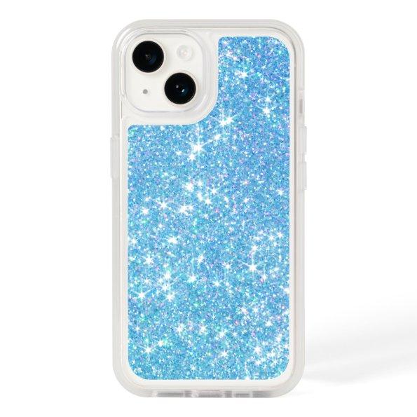 Modern Pastel Blue Glitter Bling iPhone 14 Case