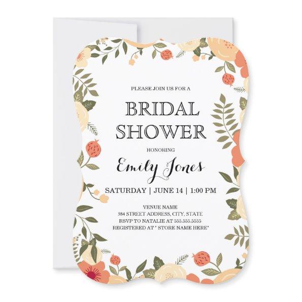 Modern Peach Floral  Invite