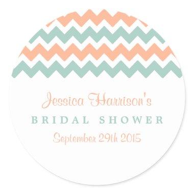 Modern Peach & Mint Chevron Bridal Shower Stickers