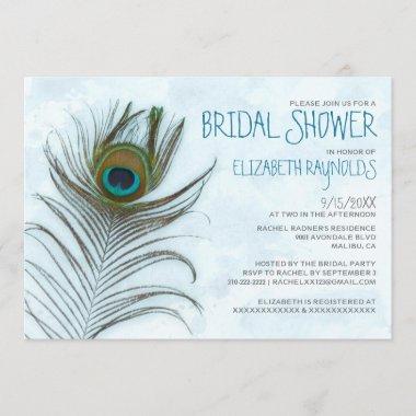 Modern Peacock Feather Bridal Shower Invitations