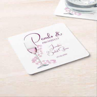 Modern Pearls and Prosecco  Wedding Square Paper Coaster