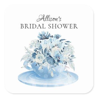 Modern Peony Floral Bridal ShowerTea Square Stick Square Sticker