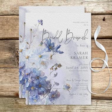 Modern Periwinkle Blue Wildflowers Bridal Brunch Invitations