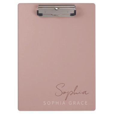 Modern Personalized Handwritten Script Dusty Rose Clipboard