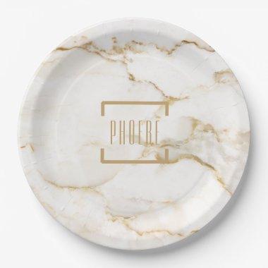 Modern Personalized Name Gold Effect Marble Cake S Paper Plates