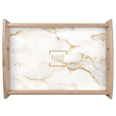 Modern Personalized Name Gold Effect Marble Serving Tray