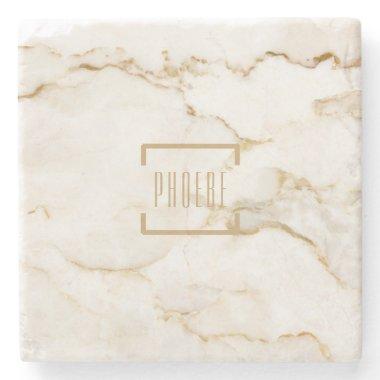 Modern Personalized Name Gold Effect Marble Stone Coaster